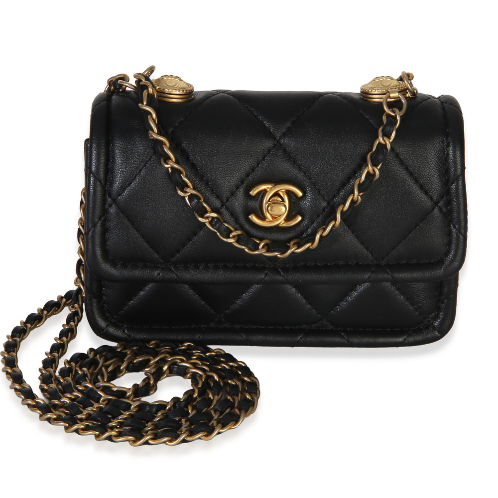 Chanel Black Quilted Shiny Lambskin Extra Mini Flap Bag